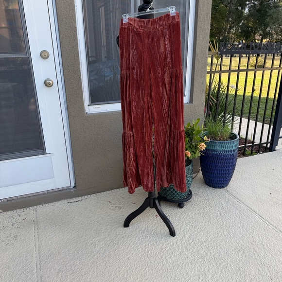 NATURAL LIFE Rust Velvet Wide-Leg Pants - Picture 4 of 7